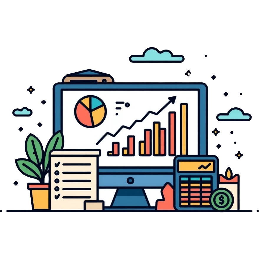 financial advisor with charts, calculator and money emoji