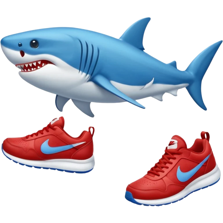 Un tiburón azul con zapatillas Nike rojas, mirando hacia la izquierda y un poco hacia abajo emoji
