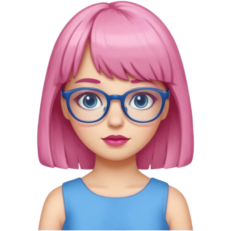 Cute white girl has bang and glasses wear pink make up and dress all blue emoji