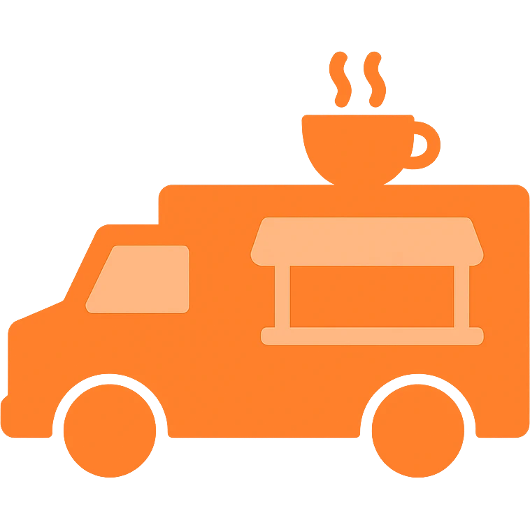 an orange coffee truck, minimal flat icon style emoji