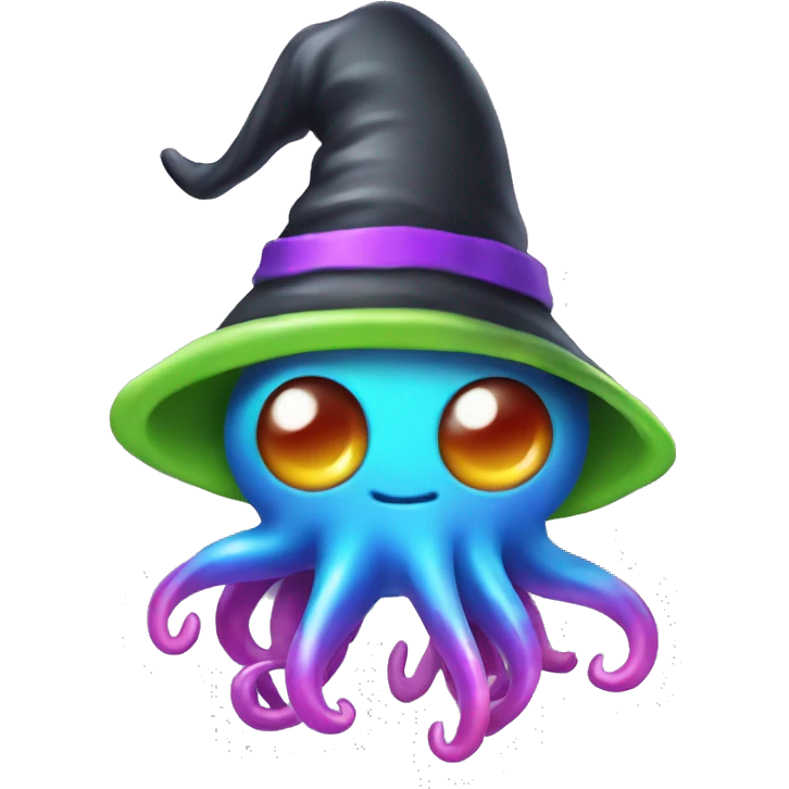 Cute Rainbow chrome squid wearing witch hat  emoji