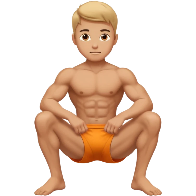Younger boy buff leg sit emoji