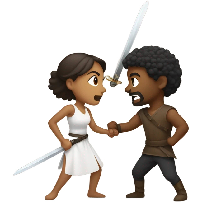 Mixed woman and Brownskinned man sword fighting eachother emoji
