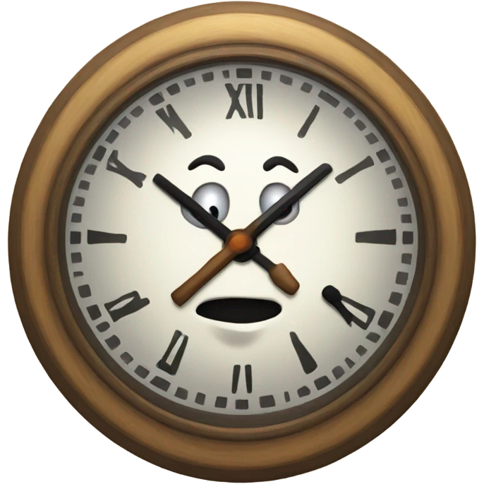A clock with a creepy face emoji