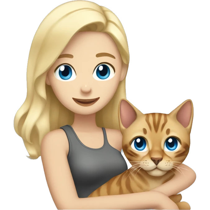 Blonde male with blue eyes and blonde female holding bengal cat  emoji