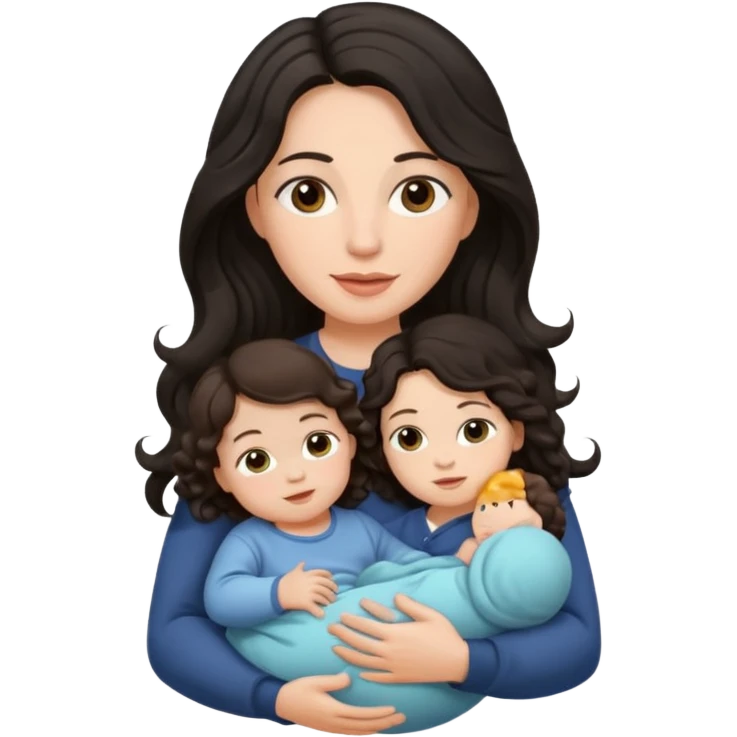 Mother long black wavy  hair  holding 1 infant brown hair fair skin emoji