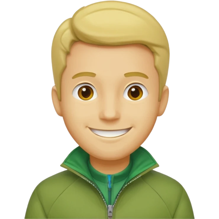 A yellow skintone man wearing a zipped up green jacket emoji