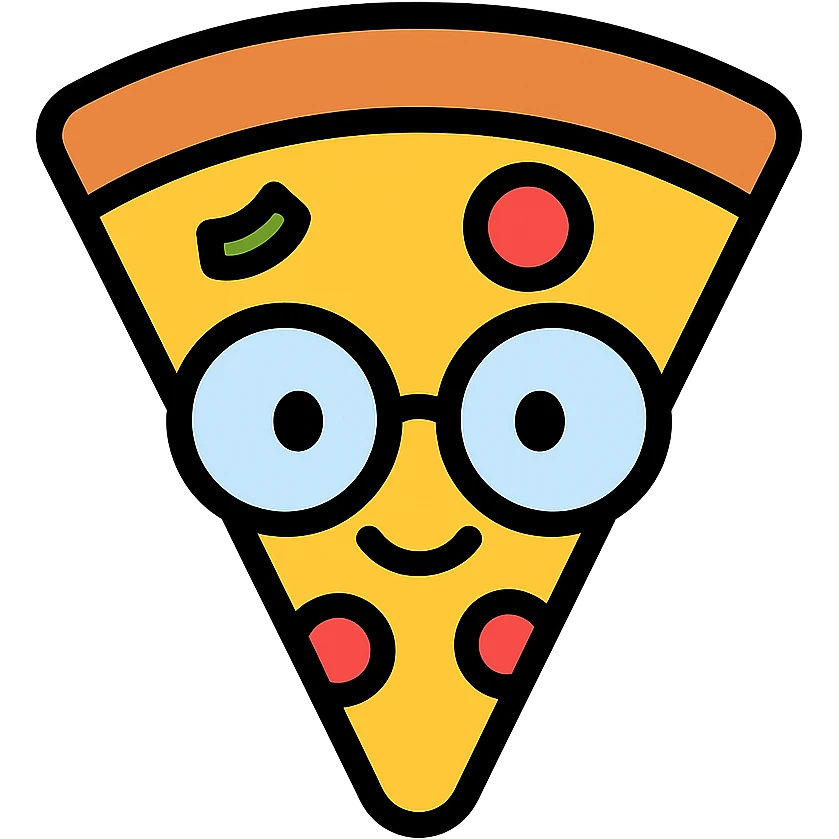 pizza caricature with exaggerated round glasses emoji