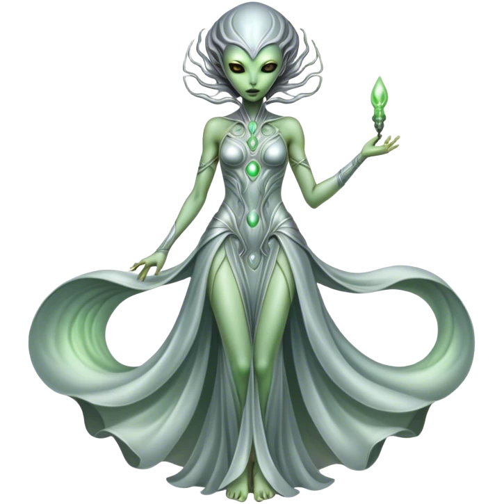 alien woman light green skin in silver dress, full body  emoji