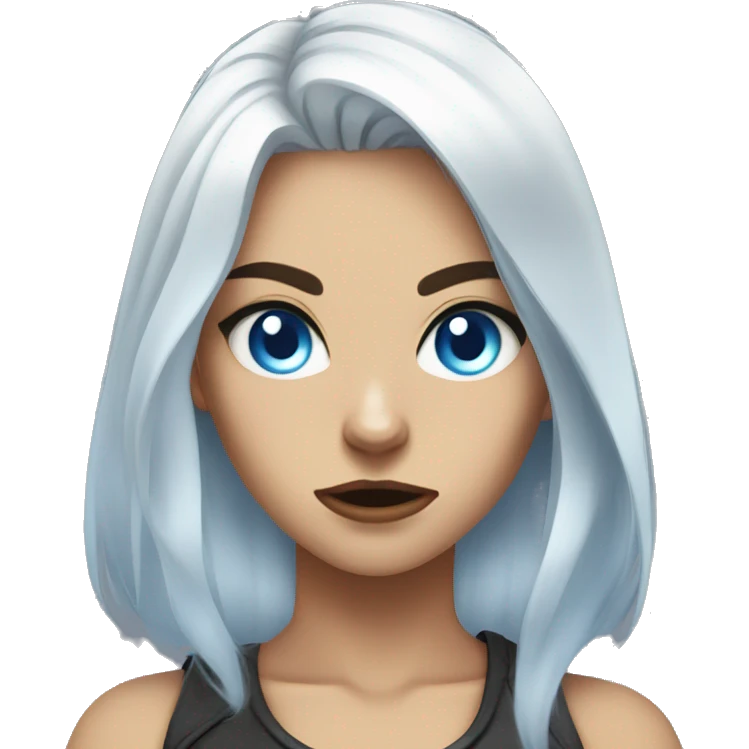 cat girl platinum hair blue eyes, angry emoji