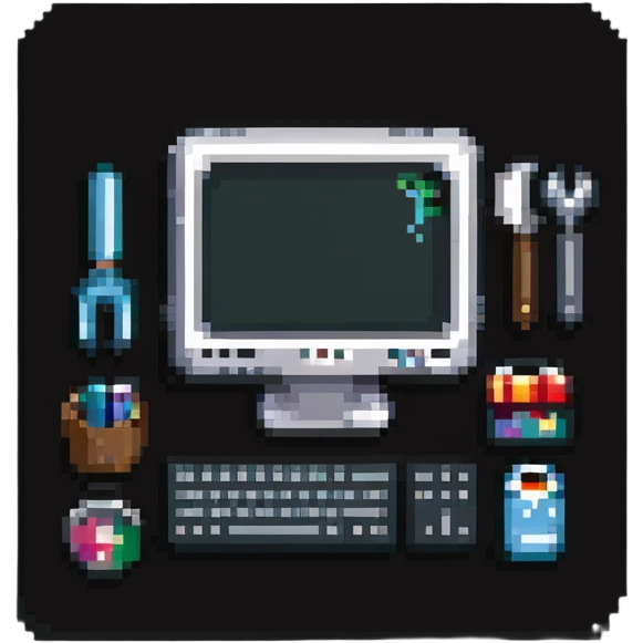 Badge with computer monitor and tools for IT support emoji