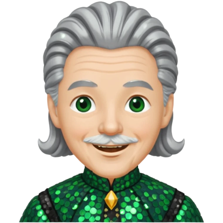The Wizard from Oz with grey hair, dark green sequin outfit emoji