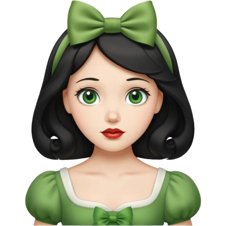 snow white with green dress hair bow and green eyes emoji