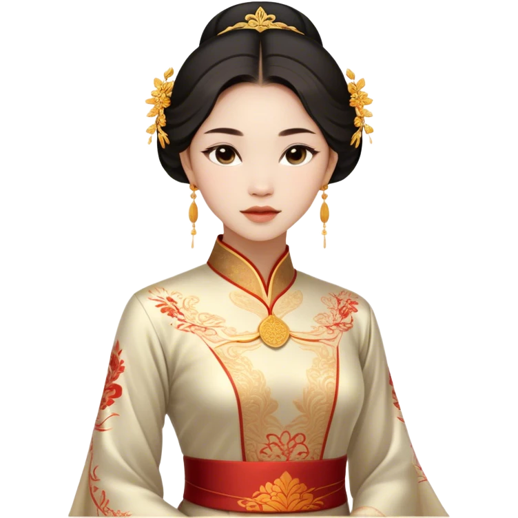 Cinematic Realistic Áo Dài Portrait Emoji, depicted as an elegant traditional Vietnamese dress with flowing graceful lines and delicate patterns, rendered with rich textures and soft ethereal lighting that captures its timeless beauty. emoji