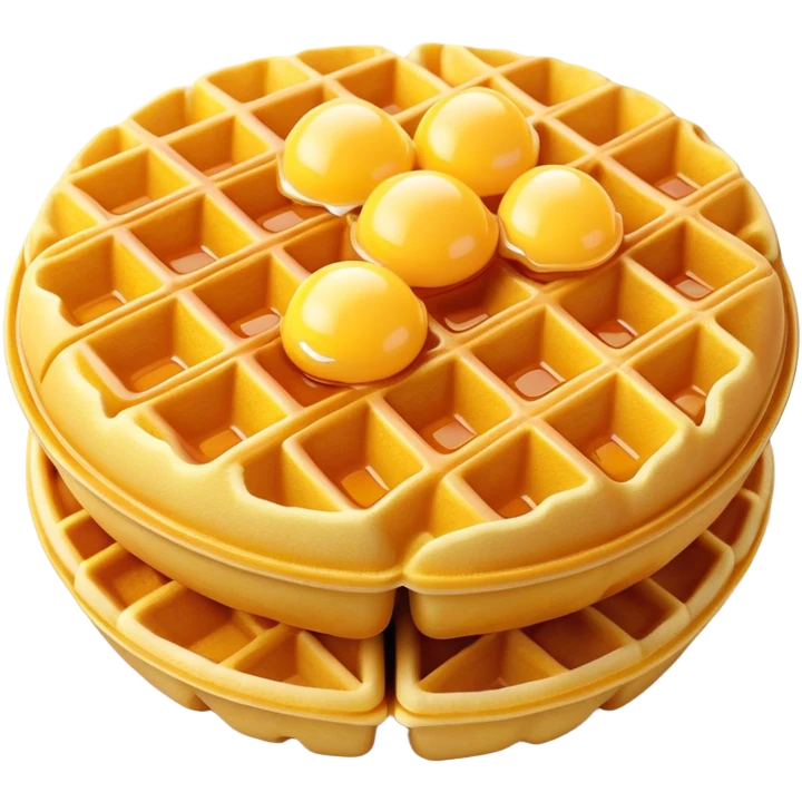 3D rendered hyper-realistic Hong Kong egg waffle with golden brown bubbles, vibrant yellow color, candy-like glossy texture, detailed crispy exterior, soft lighting, fun playful presentation emoji