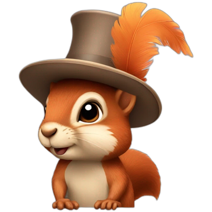squirrel in a hat with a feather emoji
