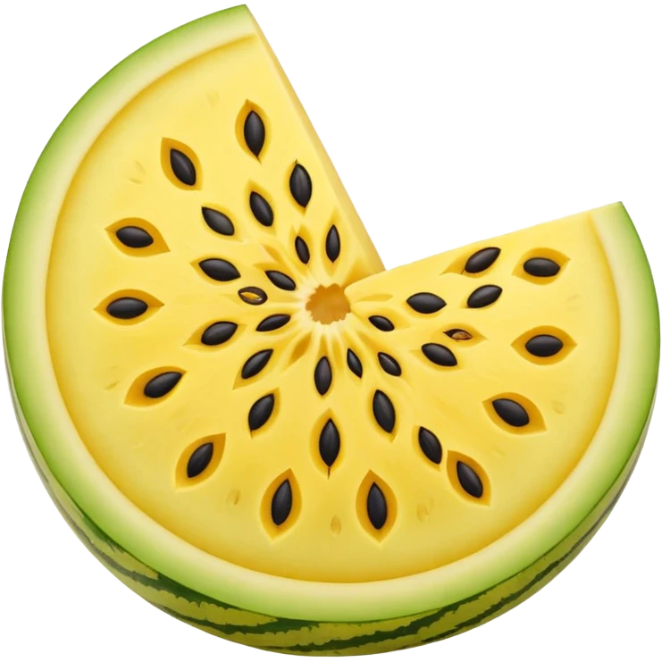 cross-section of a yellow watermelon, yellow inside with seeds emoji