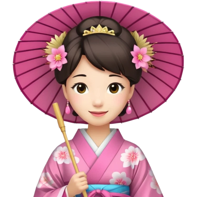 Japanese Princess with paper umbrella, pink kimono emoji