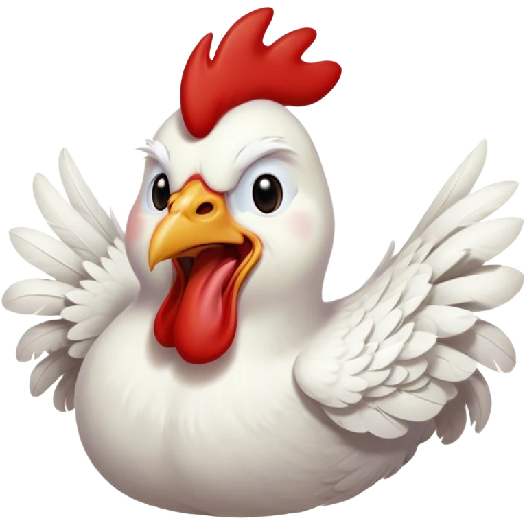 Cinematic Cute Yawning White Rooster Portrait Emoji, Head tilted slightly with a dramatic, wide-open yawn, showcasing a soft, downy white plumage with a crisp red comb and drooping wings, round eyes barely open in drowsy contentment, Simplified yet irresistibly adorable features, highly detailed, glowing with a soft, cozy glow, high shine, relaxed yet expressive, stylized with a touch of whimsy, bright and endearing, soft glowing outline, capturing the essence of a sleepy yet affectionate rooster, so drowsy it feels like it could stretch out of the screen and curl up for a nap! emoji