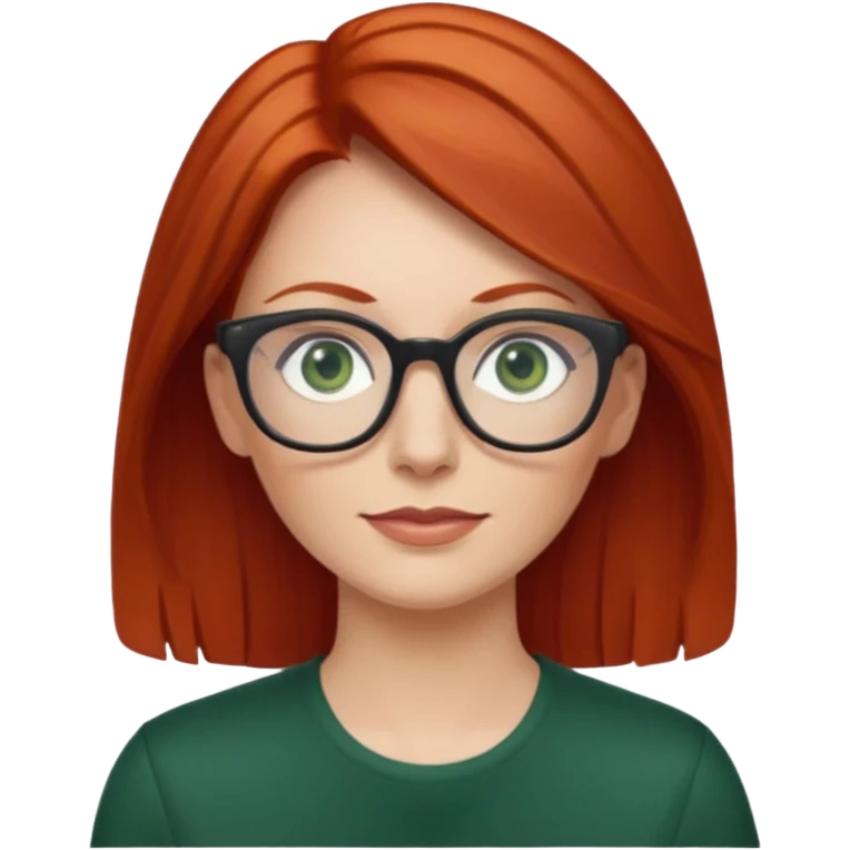 create white woman with midback length red hair with green eyes and glass, age 35 emoji