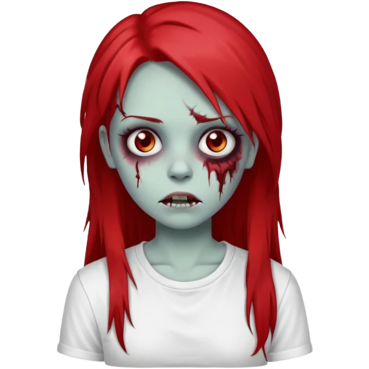 zombie girl with red long emo hair and white shirt emoji