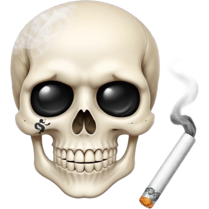 Skull with money eyes smoking a cigarette smiling emoji