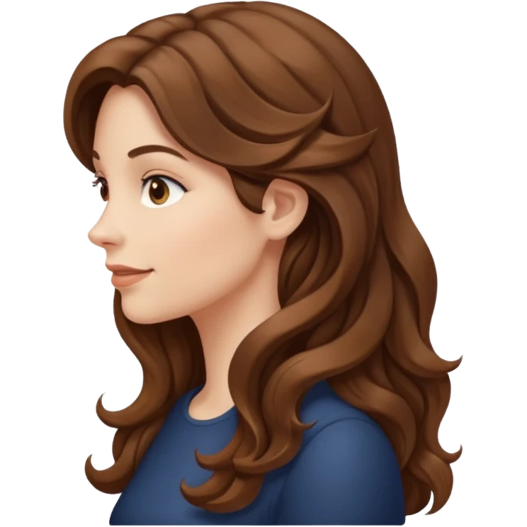 A white woman in profile with long, wavy brown hair emoji