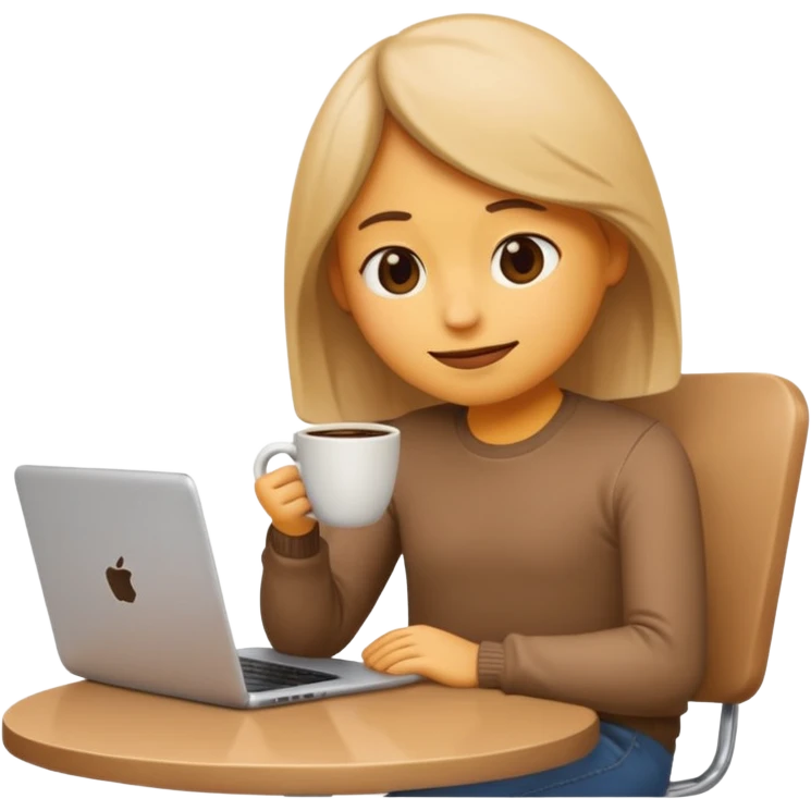 slouching emoji sitting next to a cup of coffee and a laptop, relaxed and casual emoji