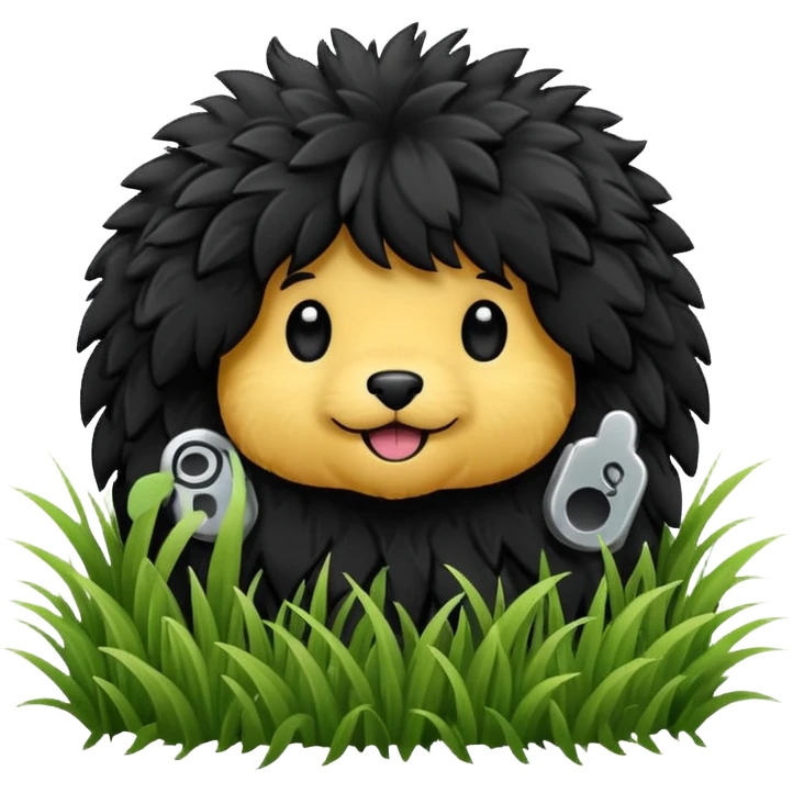 All black doodle playing in grass emoji