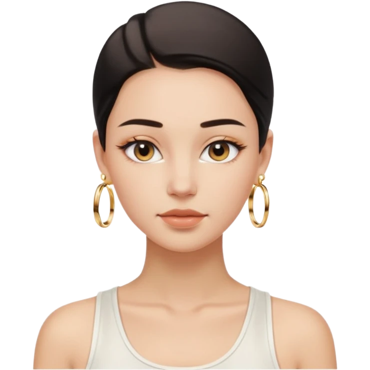 clean girl aesthetic emoji, minimal makeup, dewy skin, slicked-back hair, gold hoop earrings, soft neutral tones emoji