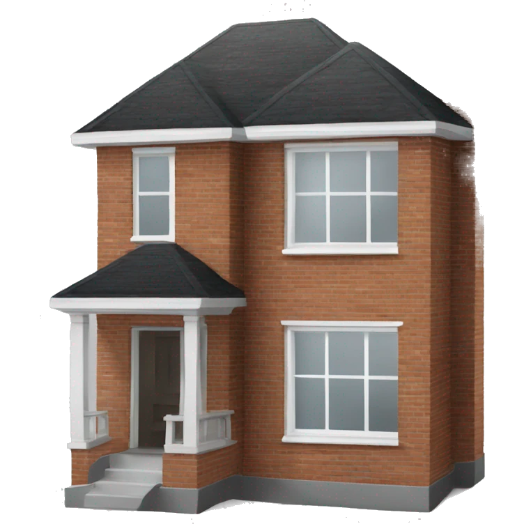 two floor house made of bricks, with dark grey windows and roof emoji
