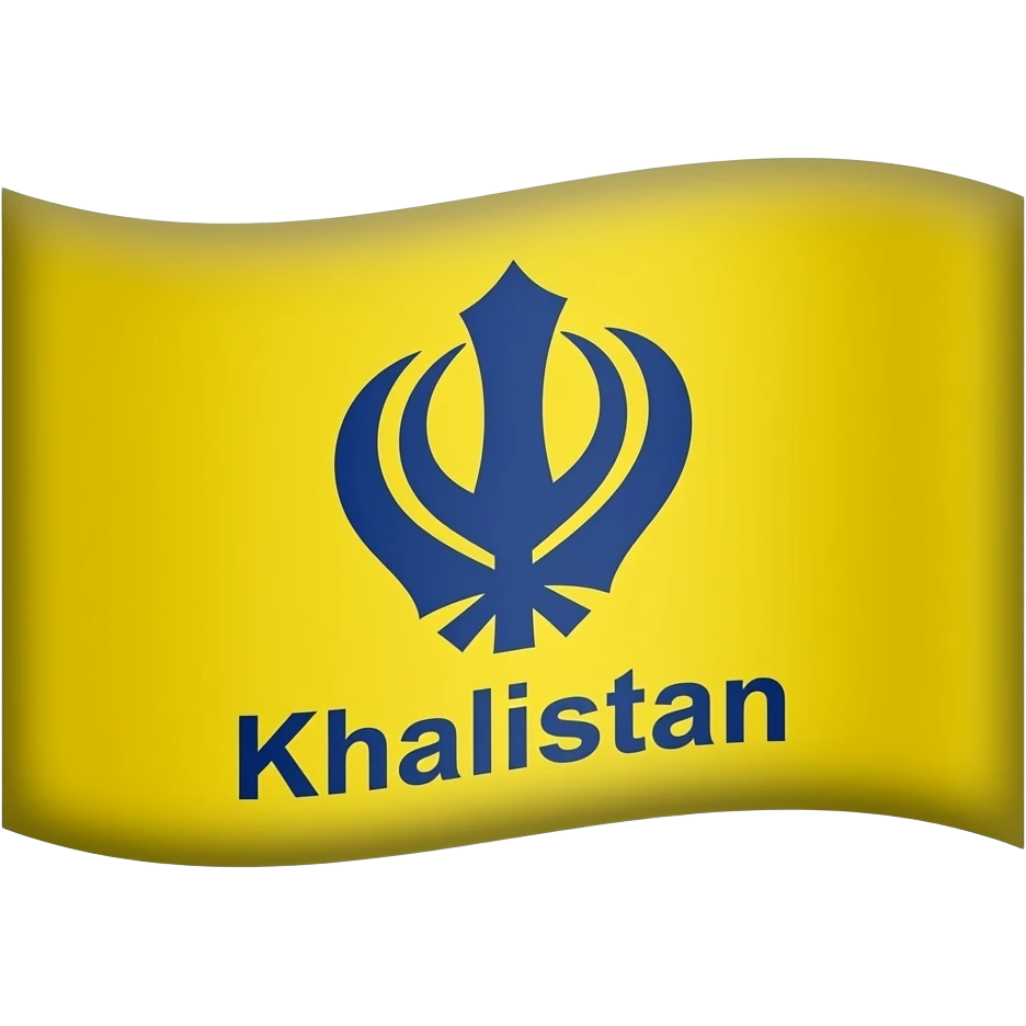 Flag is yellow in the middle a blue khanda and write khalistan on botton the khanda emoji