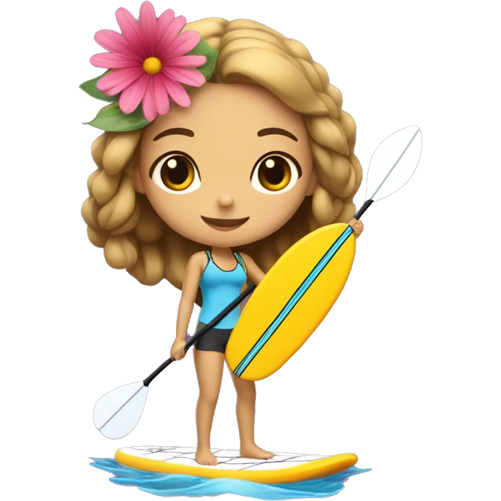 cute paddle boarding girl, with flower in her hair emoji
