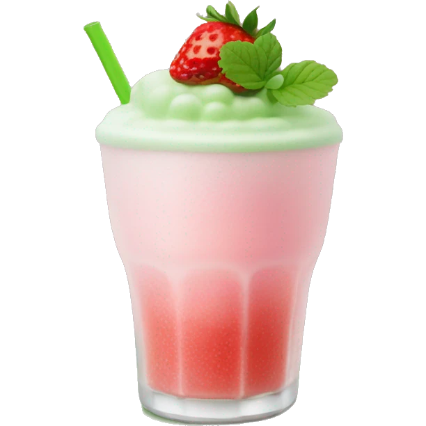 Light pink strawberry drink with green matcha cold foam on top  emoji