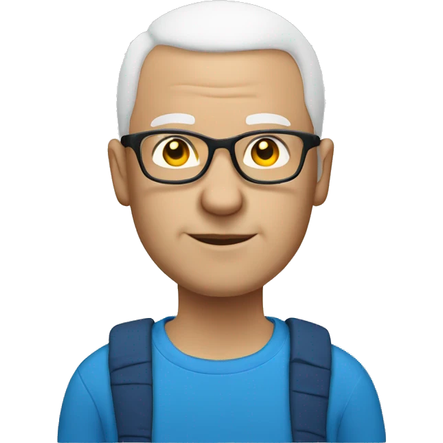 A white swedish bald man with glasses and a blue tshirt emoji