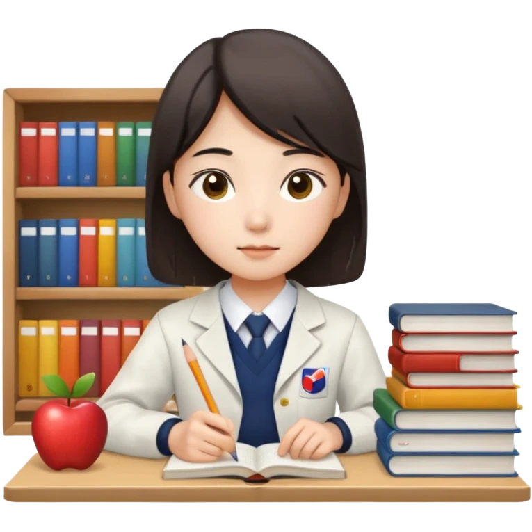 hardworking South Korean high school student, wearing neat school uniform, focused on studying, with books and pencil, Apple iPhone emoji style emoji