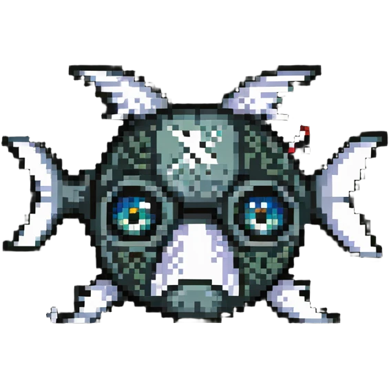 dead fish head logo with X eyes and a bone, fish head separated from body emoji
