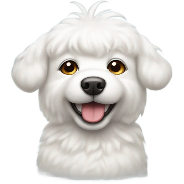 Cute all White fluffy dog with halo over head ears are flat and short nose emoji