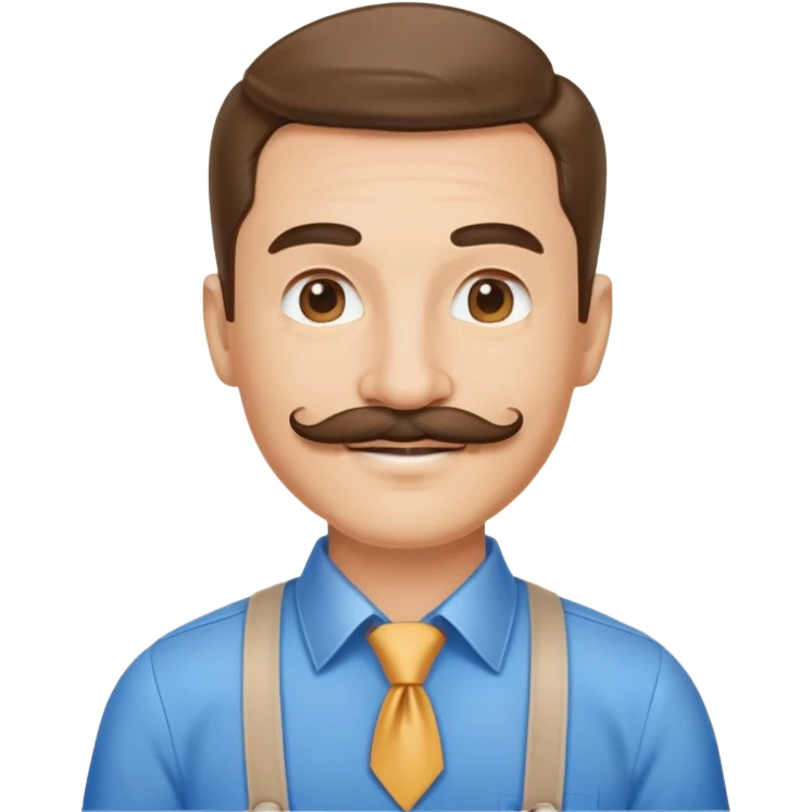 Business owner, well dressed, blue shirt, mustache, happy emoji