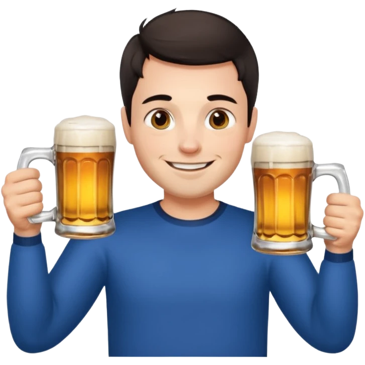 nordic man with short dark hair sitting and holding two mugs of beer emoji