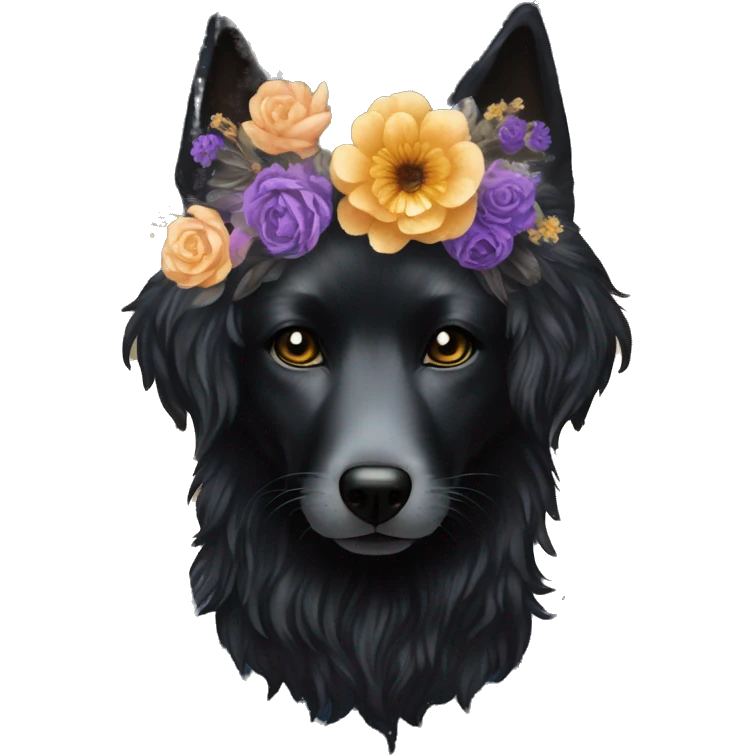 Black iridescent fluffy dog fox head zombie skeleton gold mechanical nebula galaxy stars flowers fairy lights vintage emoji