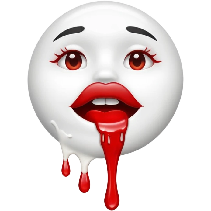 Floating red glossy lip with dripping white paint coming out of mouth emoji