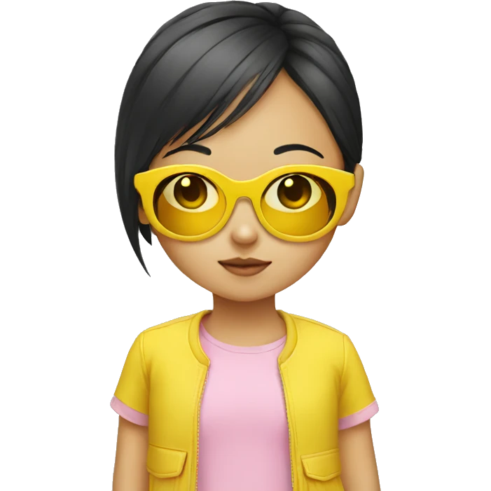 young asian girl yellow sunglasses emoji