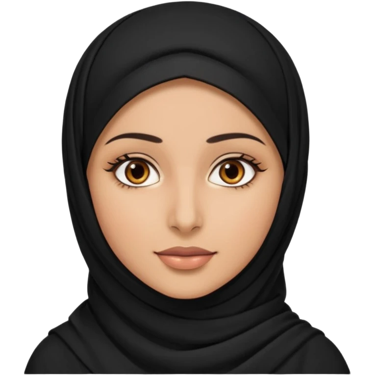A Arabic woman human with brown eyes and black hijab. , the human is a human, the cat is black and white and the other cath is black and white,,  NO EARS ON THE HUMAN ,  emoji
