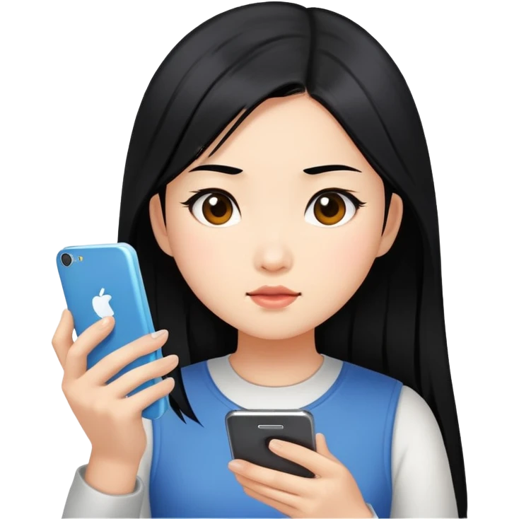  A chinese girl looking at her charging phone emoji