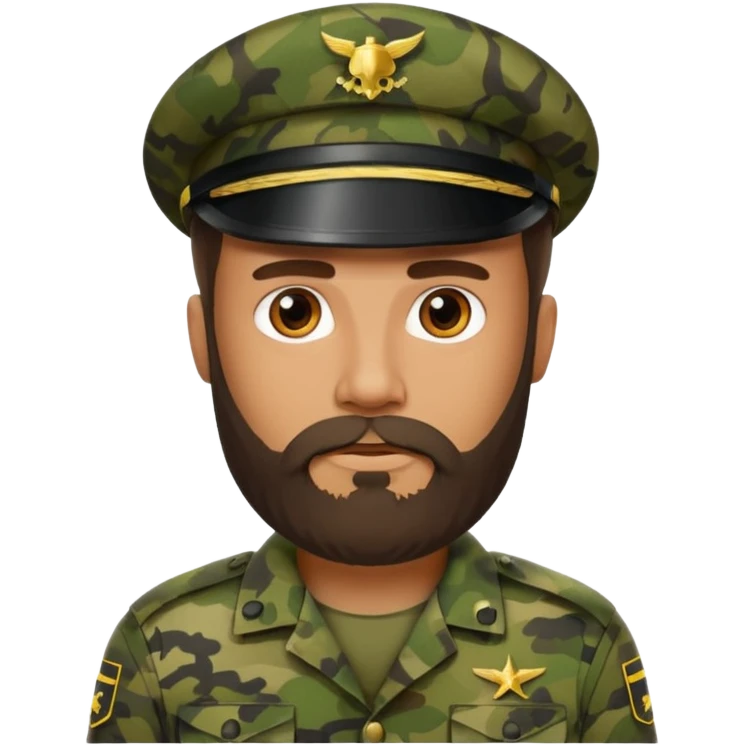 Bearded man in camouflage uniform, stern look.






























 emoji