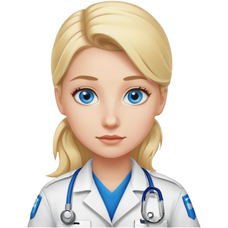 Paramedic girl with blonde hair done up and blue eyes emoji