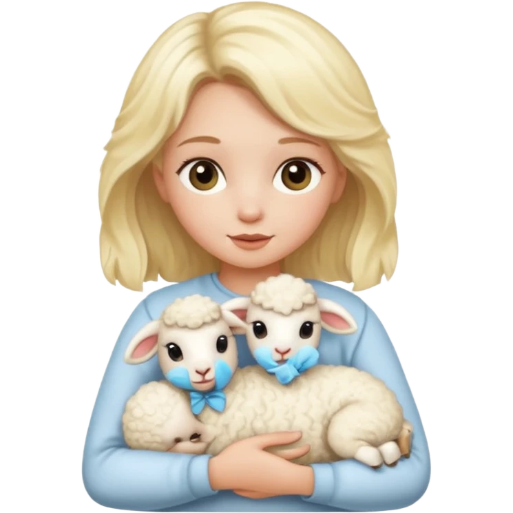 a blonde girl holding a baby lamb emoji