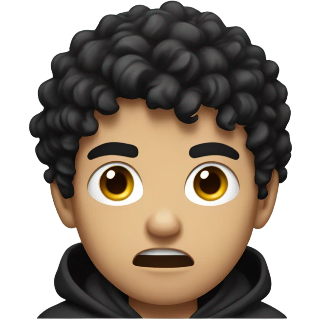 a young male with medium skin and curly black hair, wearing a black hoodie, very angry frustate expression  emoji