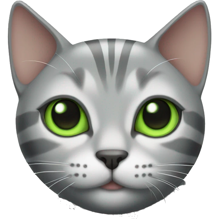 A striped grey cat with green eyes is lying emoji
